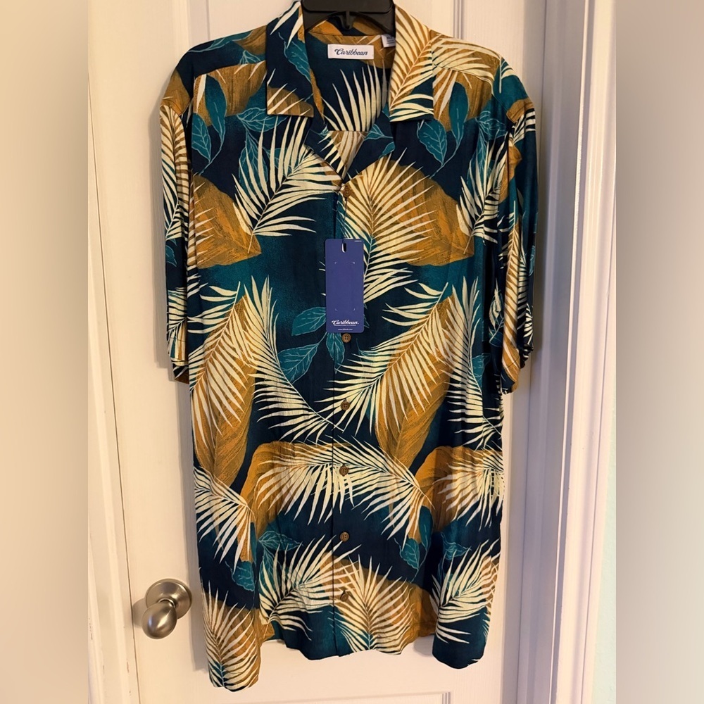 Caribbean Tropical Leaf Print Shirt size-XLT